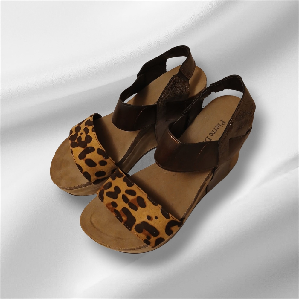 Pierre Dumas Leopard Print Wedge Sandals